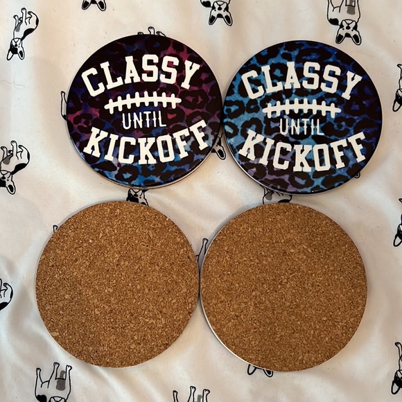 “Classy until kickoff” leopard print ceramic coasters - Picture 2 of 2